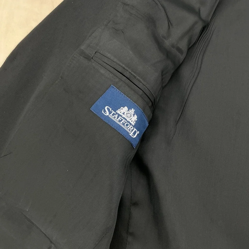 Stafford Suit Jacket Mens 40R Black Worsted Wool 2 Button Classic Formal Blazer